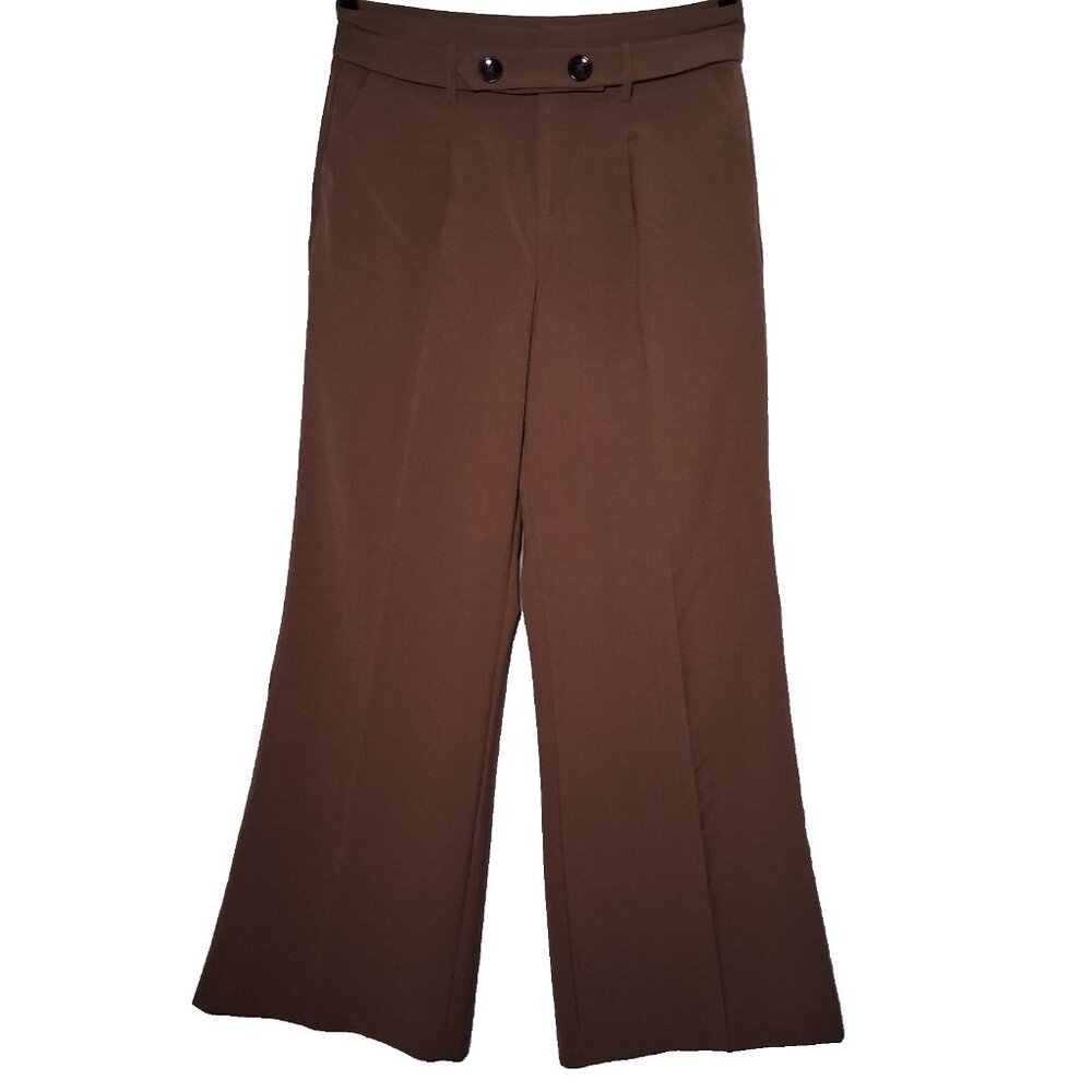 Cato Dress Pants Women Size 12 Brown Wide Leg Button Stretch Classic NEW